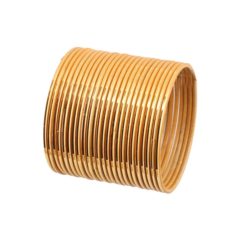 Touchstone Colorful Bangle Collection Modern Pretty Attractive Look Wrist Filler Indian Bollywood Yellow Golden Color Thin Designer Jewelry Metal Bangle Bracelets Set Of 24. For Women. - Image 1